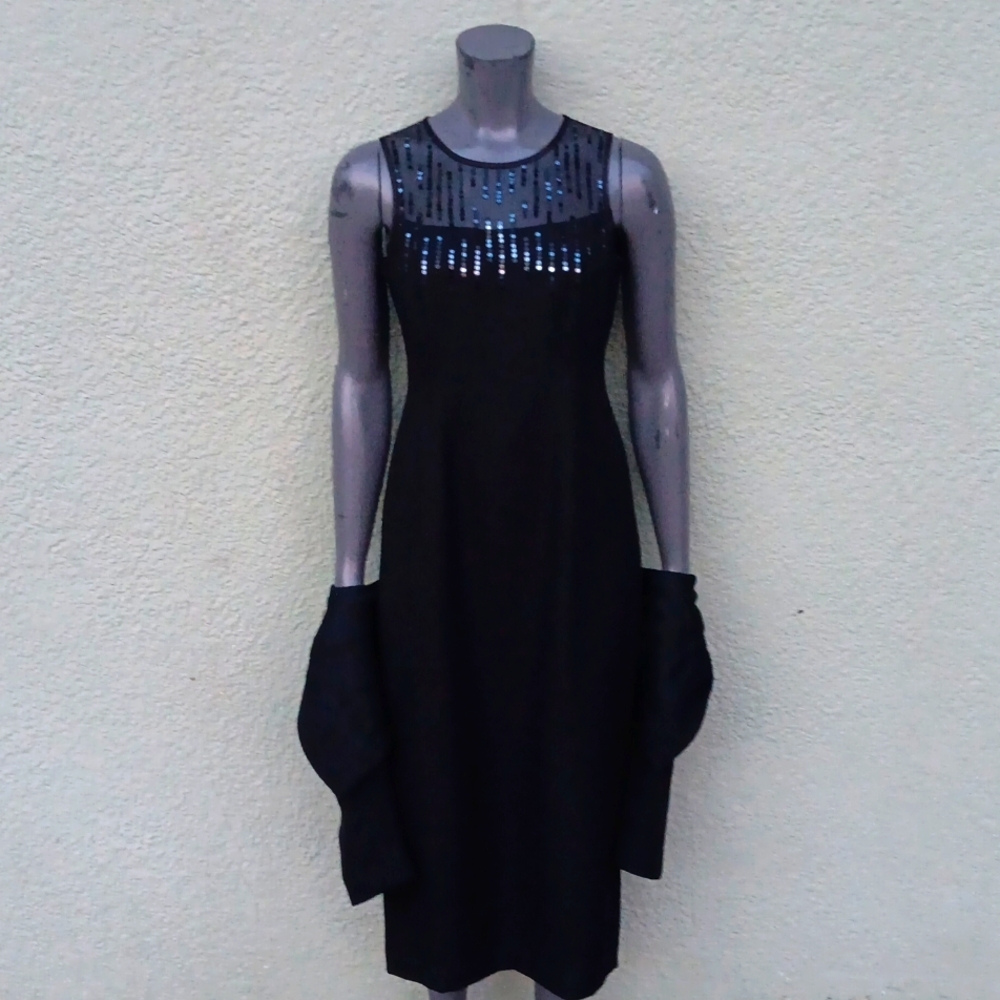 Liz Claiborne Ladies Black Sequin Halter Maxi Dress W/Matching Crested Blazer